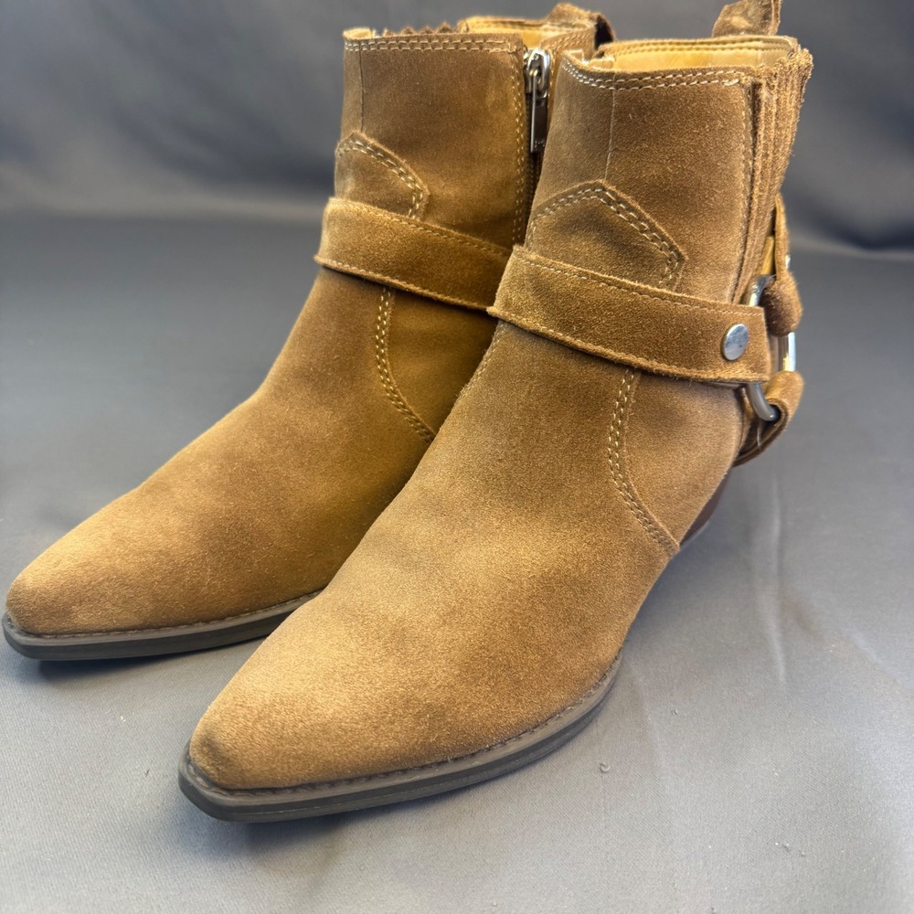 Marc Fisher LTD Halie Tan Suede Harness Western Ankle Boots BOHO Womens 9M - Picture 12 of 16